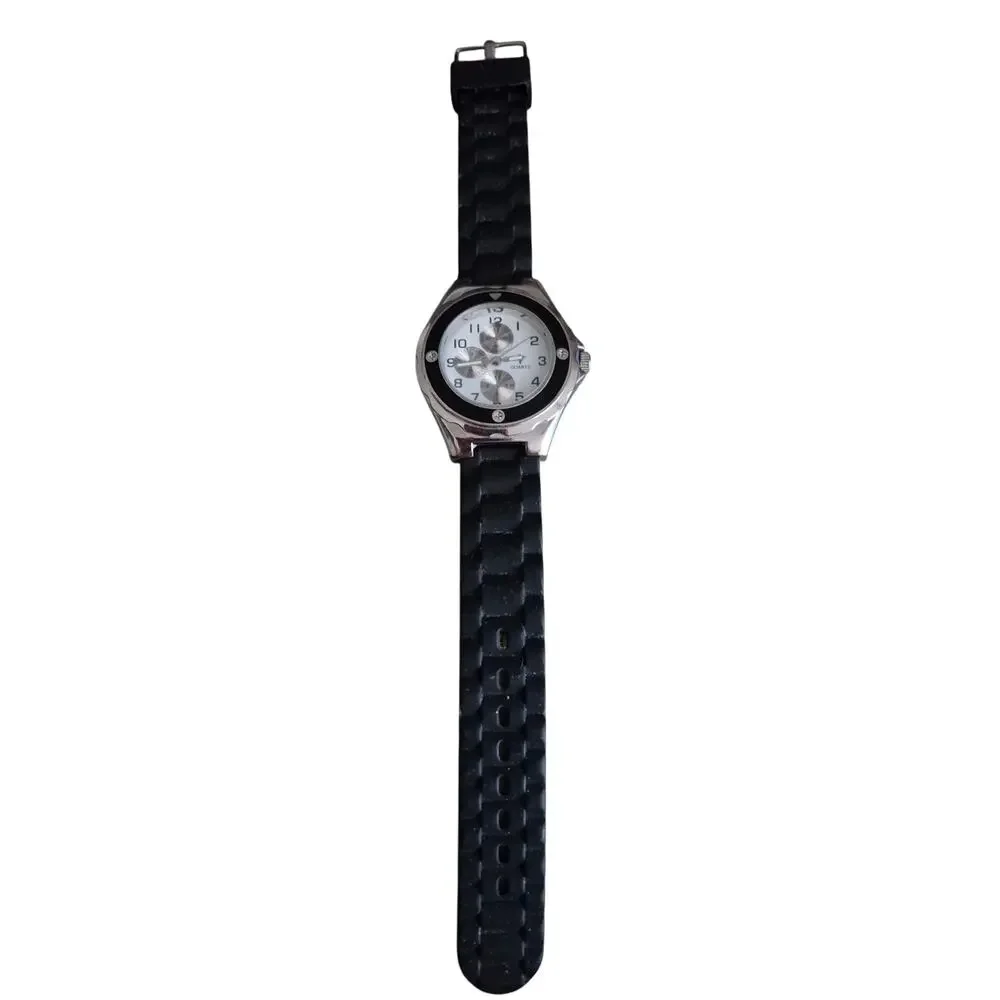 Quartz Wrist Watch Mens OS Black Silver White Sporty‎ Casual Analog Timepiece